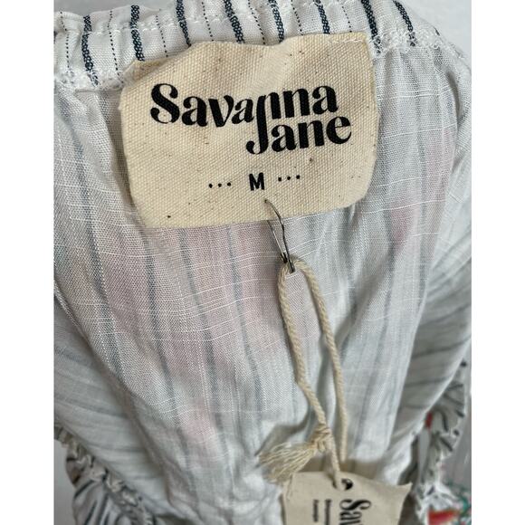 Savanna Jane Floral Embroidered Stripe Off-Shoulder Blouse NWT Size Medium - Picture 3 of 3